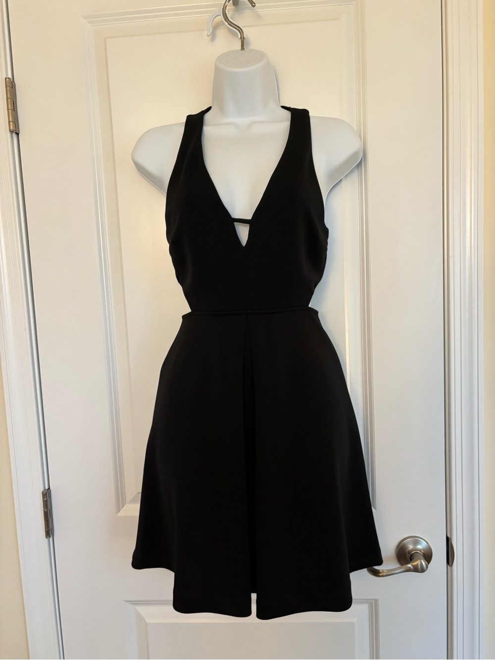 Express Black Deep V-Strap Fit & Flare Mini Dress